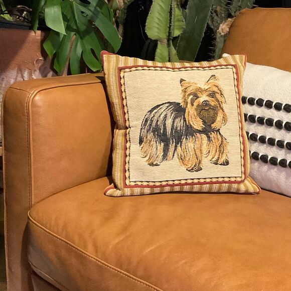 Vintage Metrax Yorkie Terrier Tapestry Decorative Pillow